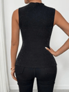 Kadın Kolsuz Tül Yuvarlak Yakalı Derin V Dekolteli Simli Bluz