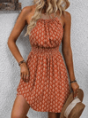 Kadın Omuzlardan Açık Boyun Arkasından Bağcıklı Beli Lastikli Kısa Süprem Elbise