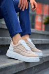 KB-X10 Kuback Bej Süet Beyaz Yüksek Taban Günlük Spor Ayakkabı