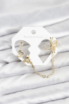 Kelebekli Model Pirinç Gold Renk Zincir Bağlantılı Ear Cuff Küpe Seti