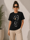 Kuğu Figürlü Soru İşareti Baskılı Tişört Kısa Kol T-Shirt - Siyah