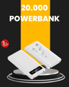 LED Işıklı 20.000mAh Powerbank LCD Gösterge Dahili Çoklu Kablo