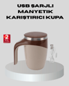 Manyetik Karıştırıcı Kupa USB Şarjlı Otomatik Karıştırma Çift Katmanlı
