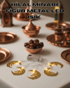 Minareli Hilal LED Işık Gold Metal Gövdeli Pilli Ramazan Dekoru