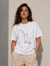 Minimal Kedi Çizim Baskılı Tişört Kısa Kol Yazlık T-Shirt - Beyaz