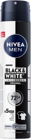 NIVEA MEN Erkek Sprey Deodorant Black&White Invisible Original 200ml, 72 Saat Anti-Perspirant Ter Koruması