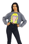 Önü Baskılı Bisiklet Yaka Kadın Sweatshirt
