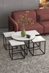 Orta Sehpa Ve Zigon Sehpa Oval Lüx 5'Li Set Beyaz