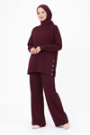 Osy Modal Yumuşak Dokulu Kumaş Modern Tesettür Takım Yandan Metal Çıtçıtlı Uzun Tunik Pantolon Set Salaş Kalıp - Bordo