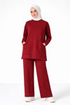 Osy Modal Yumuşak Dokulu Kumaş Tesettür Cepli Tunik Pantolon Takım - Bordo