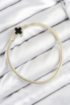 Pirinç Charm Zirkon Taşlı Yonca Model Gold Renk Kadın Bileklik