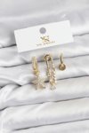 Pirinç Gold Renk Zirkon Taşlı Yıldız Vintage Model YSX Trio Küpe Seti