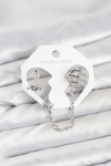 Pirinç Gümüş Renk Sarmal Model Zincir Bağlantılı Ear Cuff Küpe Seti