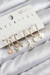 Pirinç Zirkon Taşlı Hello Kity Ve Yonca Model Gold Renk 6'lı Küpe Set