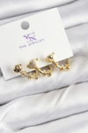 Pirinç Zİrkon Taşlı Kalp Model Gold Renk 3'lü Kadın Küpe