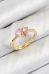 Pirinç Zirkon Taşlı Pembe Kalp Model Gold Renk Kadın Yüzük