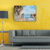 Taş Balkon, Deniz ve Yelkenli Yağlıboya Kanvas Tablo 50 x 70