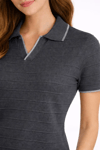 Triko Kumaş Yakalı Düğmesiz Açık Yaka Fitilli Kısa Kollu Regular Fit Tişört T-shirt - Siyah