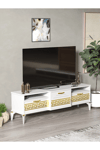 Tv Sehpası Tv Ünitesi 160 Cm Gold Beyaz Mistral 5072