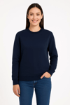 Üç İplik Düz Bisiklet Yaka SweatShirt - Lacivert
