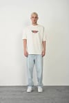 Unisex Bisiklet Yaka Baskılı Oversize T-Shirt - Beyaz