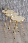Zigon Sehpa ve Orta Sehpa Elips Gold Metal Ayak Gold Krem Set