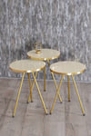 Zigon Sehpa ve Orta Sehpa Elips Gold Metal Ayak Gold Krem Set