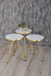 Zigon Sehpa Ve Orta Sehpa Elips Gold Metal Ayak Gold Beyaz Set
