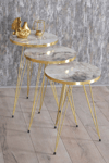 Zigon Sehpa Ve Orta Sehpa Elips Set Gold Efes Tel
