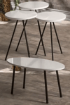 Zigon Sehpa Ve Orta Sehpa Set Metal Elips Beyaz