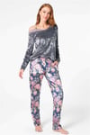 Anıl 9863 Uzun Kol Bisiklet Yaka Polyester Elastan Çiçek Desenli kışlık örme normal bel dantel detaylı Pijama Takımı