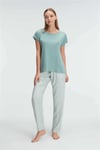 Anıl 9919 Kısa Kol Bisiklet Yaka Kadın Viskon Çiçek Desenli Yazlık Örme Normal Bel Pijama Takımı