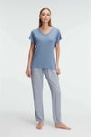 Anıl 9923 Kısa Kol V Yaka Kadın Viskon Geometrik Yazlık Örme Normal Bel Şerit Detaylı Pijama Takımı