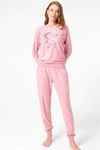 Kadın Çizgili Polar Göğüs İşlemeli Uzun Kol Sweatshirt ve Pantolon Pijama Takım (9737)