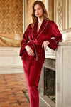 Kadın Fitilli Kadife Kimono Sabahlık ve Pantolon Pijama Takım (9666)