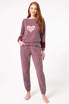 Kadın Polar Kumaş Ekose Göğüs İşlemeli Uzun Kol Sweatshirt ve Pantolon Pijama Takım (9746)