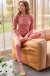 Kadın Polar Kumaş Göğüs Kelebek İşlemeli Manşet Detaylı Uzun Kol Sweatshirt ve Pantolon Pijama Takım (9685)