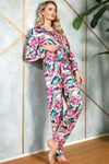 Kadın Saten Çiçek Baskılı Düğmeli Uzun Kol Gömlek ve Pantolon Pijama Takım (9724)