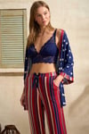 Kadın Viskon Puantiyeli Sabahlık Balensiz Desteksiz Dolgusuz Dantelli Bralet Sütyen ve Çizgili Pantolon Pijama 3'lü Takım (5669)