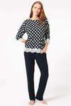 Kadın Viskon Puantiyeli Uzun Kol Dantelli Sweatshirt ve Pantolon Pijama Takım (9760)
