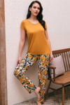 Kadın Viskon Sırt Detaylı Kısa Kollu T-Shirt ve Çiçek Baskılı Pantolon Pijama Takım (9769)
