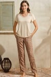 Kısa Kol V Yaka Kadın Viskon Çiçek Desenli Yazlık Nakış Detaylı Pijama Takımı Anıl 9834