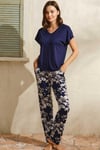 Kısa Kol V Yaka Kadın Viskon Çiçek Desenli Yazlık Uzun Dantel Detaylı Pijama Takımı Anıl 9807