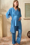 Sıfır Kol V Yaka Kadın Viskon Düz Yazlık Uzun Dantel Detaylı Hamile Pijama Takımı Sabahlık Anıl 5771