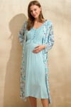 Sıfır Kol V Yaka Viskon Çiçek Desenli Yazlık Uzun Dantel Detaylı Hamile Gecelik Sabahlık Anıl 5774