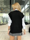 Ayıcıklı Taş Detaylı V Yaka Oversize Süveter Siyah