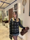 Baklava Desenli Oversize Kazak Siyah-Gri