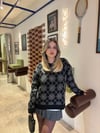 Baklava Desenli Oversize Kazak Siyah-Gri