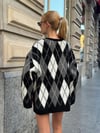 Bisiklet Yaka Saç Örgü Oversize Kazak Siyah