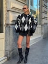 Bisiklet Yaka Saç Örgü Oversize Kazak Siyah